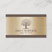 ヨガインストラクターライフエレガントツリーブラウン&金ゴールド 名刺 (正面)