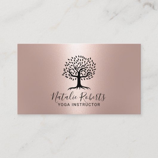 ヨガインストラクターライフコーチツリーロゴバラ金ゴールド 名刺 (正面)