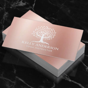 ヨガインストラクターライフコーチヴィンテージツリーバラ金ゴールド 名刺