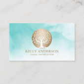 ヨガインストラクターライフコーチ金ゴールドツリーウォーターカラー 名刺 (正面)