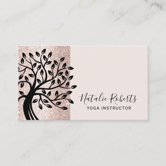 ヨガインストラクターライフツリーモダン赤面バラ金ゴールド 名刺 (正面)