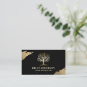 ヨガインストラクターライフツリーモダン金ゴールドストロークブラック 名刺 (スタンド正面)