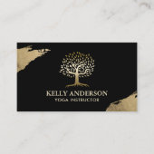 ヨガインストラクターライフツリーモダン金ゴールドストロークブラック 名刺 (正面)