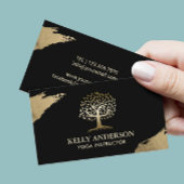 ヨガインストラクターライフツリーモダン金ゴールドストロークブラック 名刺