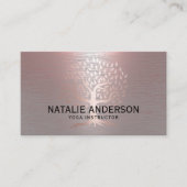 ヨガインストラクターライフモダンツリーピンクメタリック 名刺 (正面)