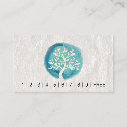ヨガインストラクターロイヤリティパンチシックな水色ツリー ロイヤリティカード (正面)