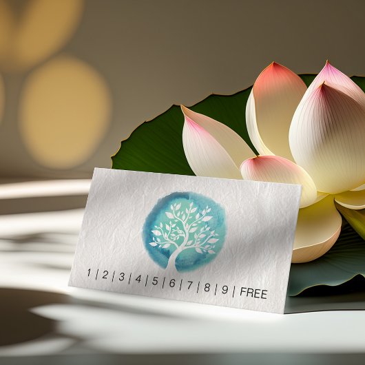 ヨガインストラクターロイヤリティパンチシックな水色ツリー ロイヤリティカード