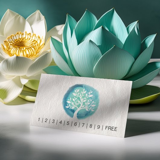 ヨガインストラクターロイヤリティパンチシックな水色ツリー ロイヤリティカード