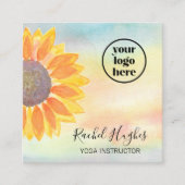 ヨガインストラクターロゴひまわり水彩 スクエア名刺 (正面)