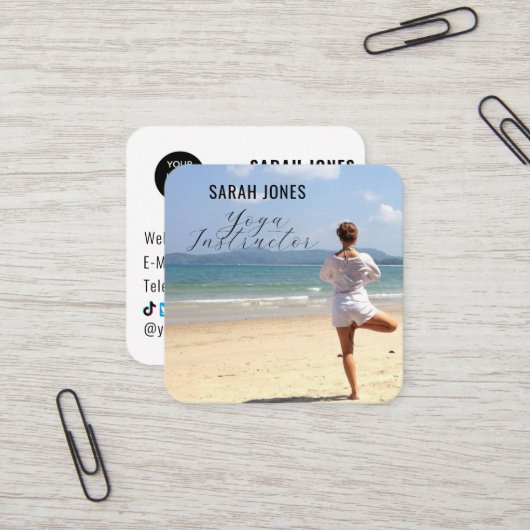 ヨガインストラクターロゴインフルエンサーSNS スクエア名刺 (正面/裏面インサイチュ)