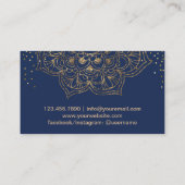 ヨガインストラクターロータスエレガントマンダラネイビー&金ゴールド 名刺 (裏面)