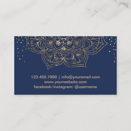 ヨガインストラクターロータスエレガントマンダラネイビー&金ゴールド 名刺 (裏面)