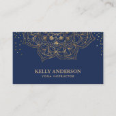 ヨガインストラクターロータスエレガントマンダラネイビー&金ゴールド 名刺 (正面)
