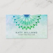 ヨガインストラクターロータスフラワーウォーターカラーティール(緑がかった色) 名刺 (正面)