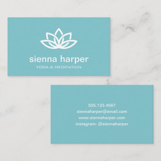 ヨガインストラクターロータスフラワーティール（緑がかった色） 名刺 (正面/裏面)