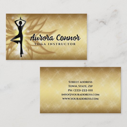 ヨガインストラクターロータスフラワーヘルシーライフ金ゴールド 名刺 (正面/裏面)