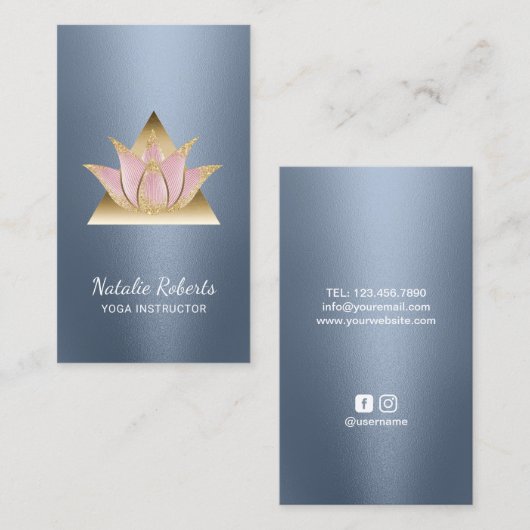 ヨガインストラクターロータスフラワー金ゴールド三角形 名刺 (正面/裏面)