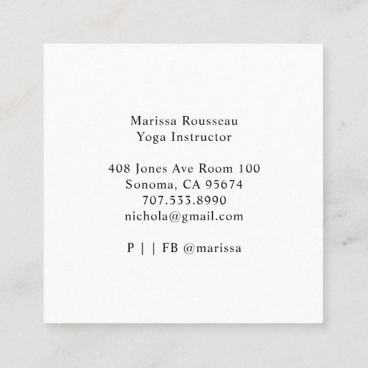 ヨガインストラクターロータスポーズビジネスカード スクエア名刺 (裏面)