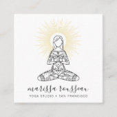 ヨガインストラクターロータスポーズ金ゴールドサンレイズ スクエア名刺 (正面)