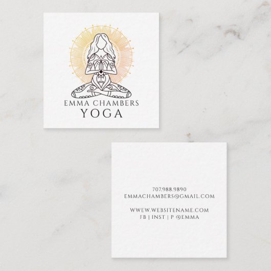 ヨガインストラクターロータスポーズ金ゴールドマンダラ スクエア名刺 (正面/裏面)