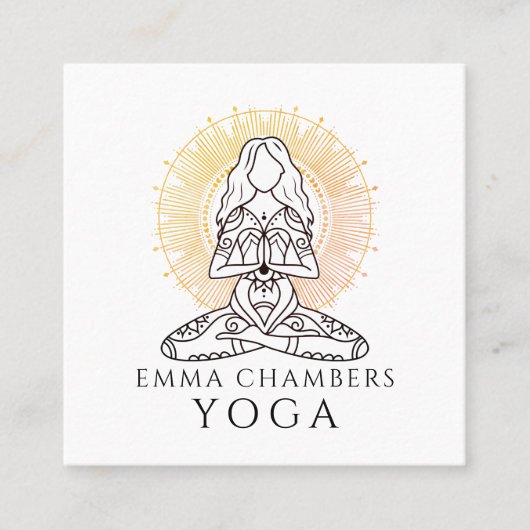 ヨガインストラクターロータスポーズ金ゴールドマンダラ スクエア名刺 (正面)
