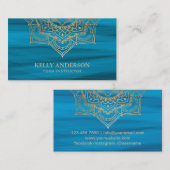 ヨガインストラクターロータスマンダラターコイズ&金ゴールド 名刺 (正面/裏面)