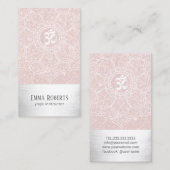 ヨガインストラクターロータスマンダラ赤面ピンク&シルバー 名刺 (正面/裏面)