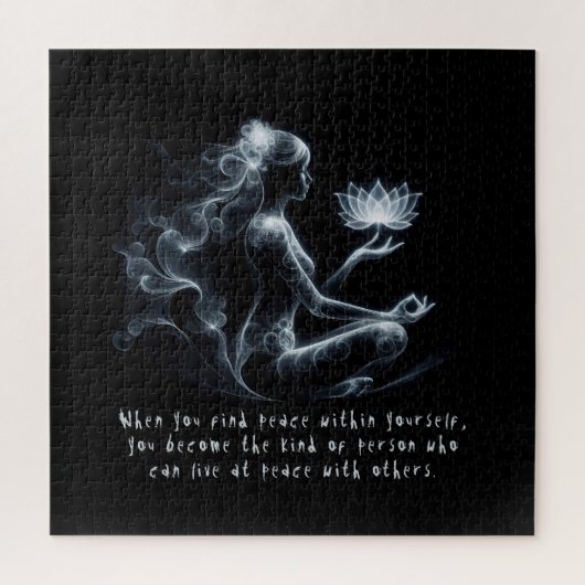 ヨガインストラクターロータスメディテーションポーズミ白熱［赤熱］光を放つスト ジグソーパズル (縦)