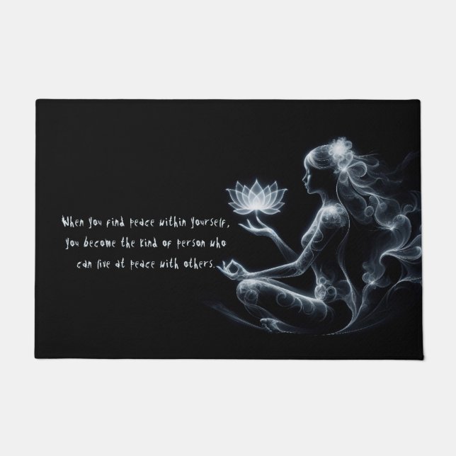 ヨガインストラクターロータスメディテーションポーズミ白熱［赤熱］光を放つスト ドアマット (正面)