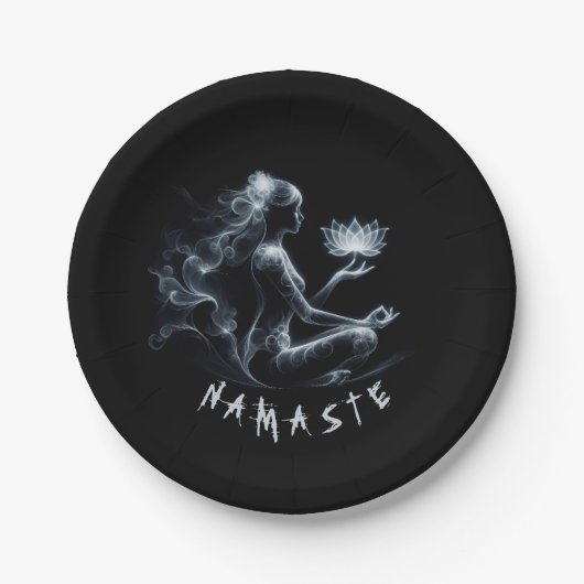 ヨガインストラクターロータスメディテーションポーズミ白熱［赤熱］光を放つスト ペーパープレート (正面)