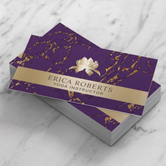ヨガインストラクターロータスロモダンゴパープル&金ゴールド 名刺