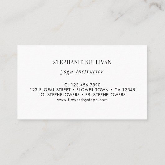 ヨガインストラクターワイルドフラワービジネスカード 名刺 (裏面)