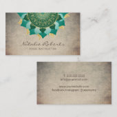 ヨガインストラクターヴィンテージグリーンマンダラフラワー 名刺 (正面/裏面)