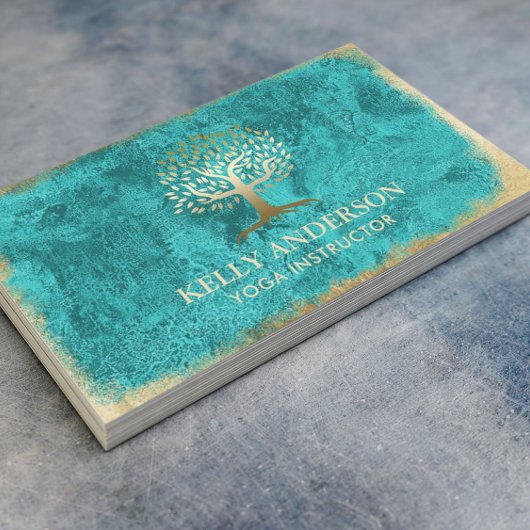 ヨガインストラクターヴィンテージターコイズ金ゴールドツリー 名刺