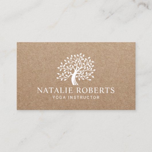 ヨガインストラクターヴィンテージツリーロゴクラ素朴フト 名刺 (正面)