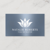 ヨガインストラクターヴィンテージロータスフラワーダスティブルー 名刺 (正面)