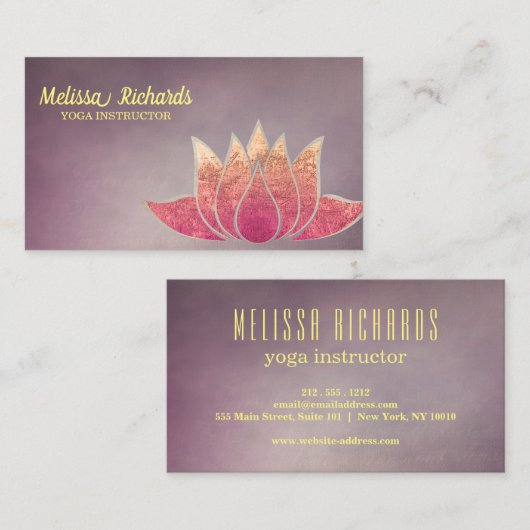 ヨガインストラクターヴィンテージロータスフラワービジネスカード 名刺 (正面/裏面)