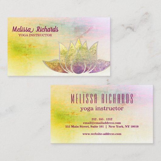 ヨガインストラクターヴィンテージロータスフラワー 名刺 (正面/裏面)