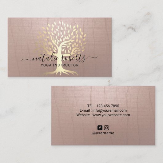 ヨガインストラクターヴィンテージ金ゴールドゼンツリースパ 名刺 (正面/裏面)