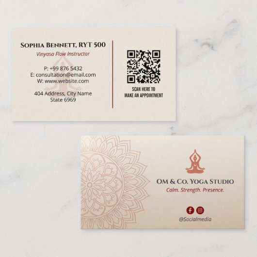 ヨガインストラクター事業 | 落ち着いたブラウンマンダラ 名刺 (正面/裏面)