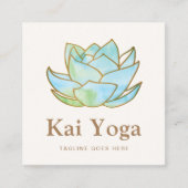 ヨガインストラクター水彩蓮の花フローラ スクエア名刺 (正面)