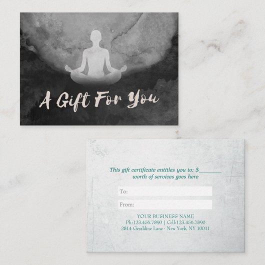 ヨガインストラクター瞑想ポーズギフト証明書 割引カード (正面/裏面)