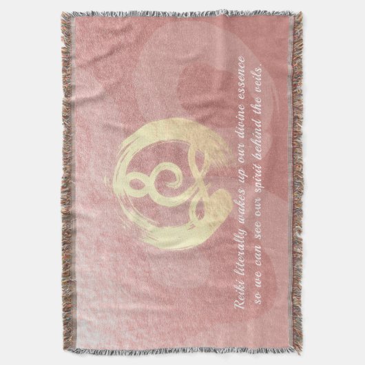 ヨガインストラクター瞑想ポーズゼンオムサイン引用文 スローブランケット (正面縦)