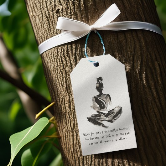 ヨガインストラクター瞑想ポーズブラシストローク引用文 ギフトタグ
