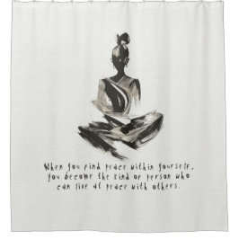 ヨガインストラクター瞑想ポーズブラシストローク引用文 シャワーカーテン