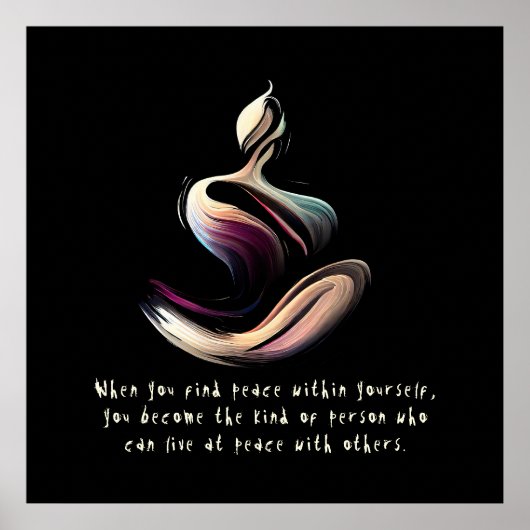 ヨガインストラクター瞑想ポーズブラシストローク引用文 ポスター (正面)