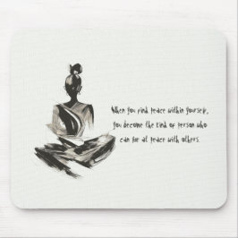 ヨガインストラクター瞑想ポーズブラシストローク引用文 マウスパッド