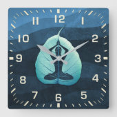 ヨガインストラクター瞑想ポーズボディリーフカットアート スクエア壁時計 (正面)