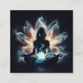 ヨガインストラクター瞑想ポーズミ白熱［赤熱］光を放つストロータス スクエア名刺 (正面)