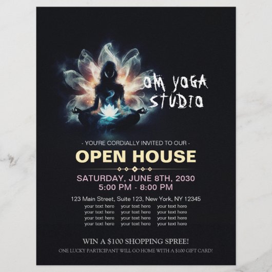 ヨガインストラクター瞑想ポーズミ白熱［赤熱］光を放つストロータス チラシ (正面)